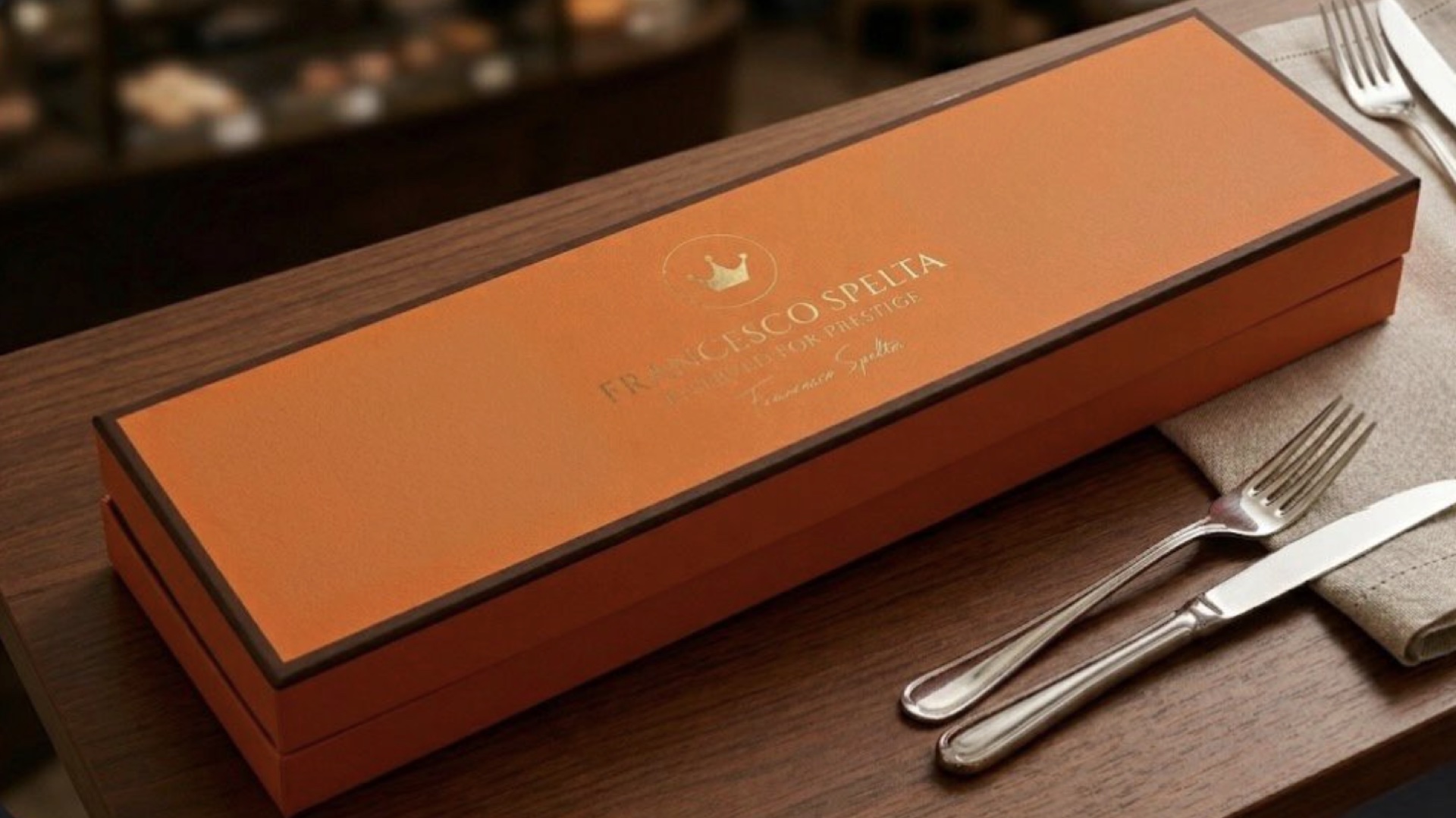Francesco Spelta — Signature presentation box with gold crown emblem and hand-signed label